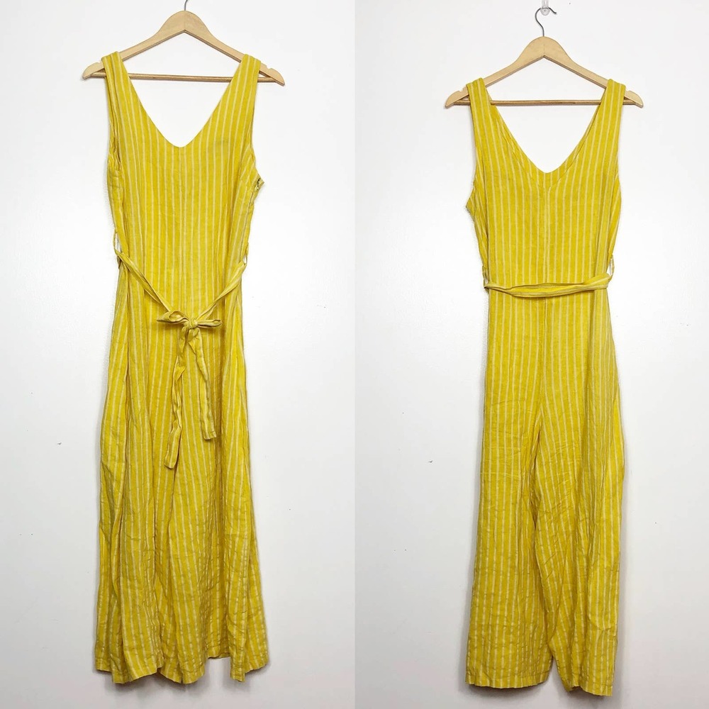 LUNGO L'ARNO | Yellow Striped Linen Blend Jumpsuit